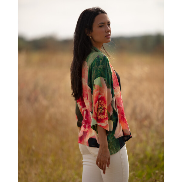 Coral Peony Short Kimono