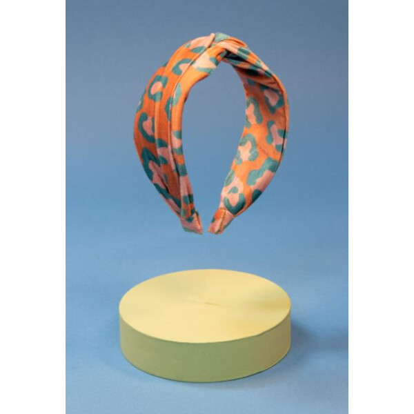 Powder Leopard Velvet Headband Coral/Teal