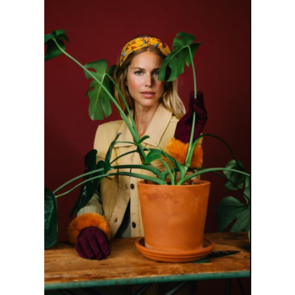 POWDER VELVET HEADBAND FLORAL MUSTARD