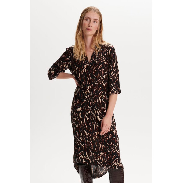 Soaked in Luxury Zaya dress in Dark Tricolour print is a shirt dress and available on top UK stockist colmershill.com