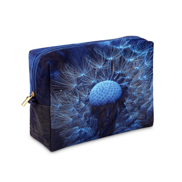 From My Mother's Garden Large Wishes Makeup or Wash Bag in a gorgeous blue dandelion clock print on velvet makes a beautiful gift for someone special