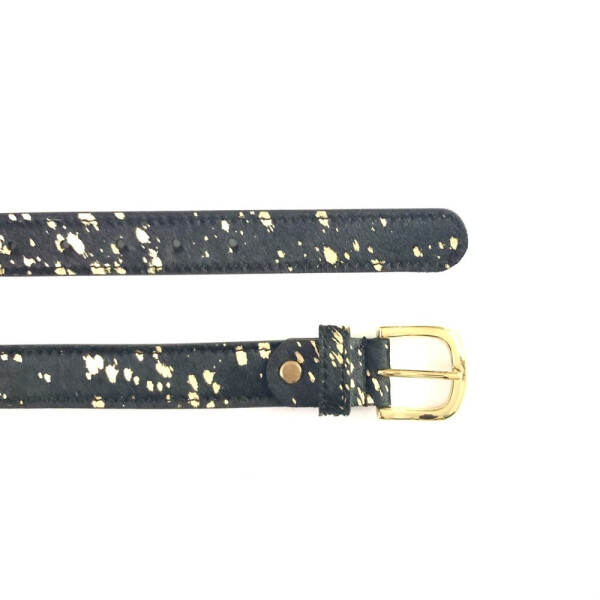 Hydestyle Black Splash Belt with gold buckle is made of cowhide and available on colmershill.com