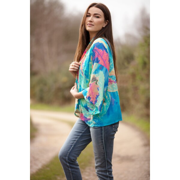From My Mother's Garden Aqua Neon Leaves Kimono from top UK stockist, colmershill.com