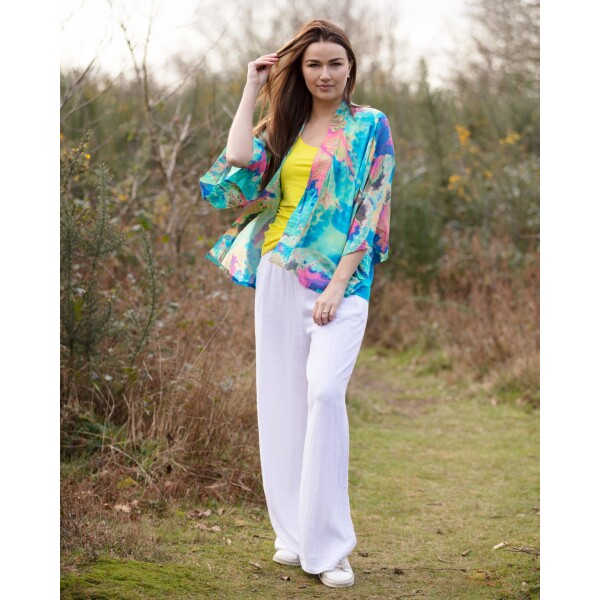 From My Mother's Garden Aqua Neon Leaves Kimono from top UK stockist, colmershill.com