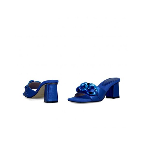 Menbur Square Toe Chain Heeled Sandal Blue available from top UK stockistcolmershill.com