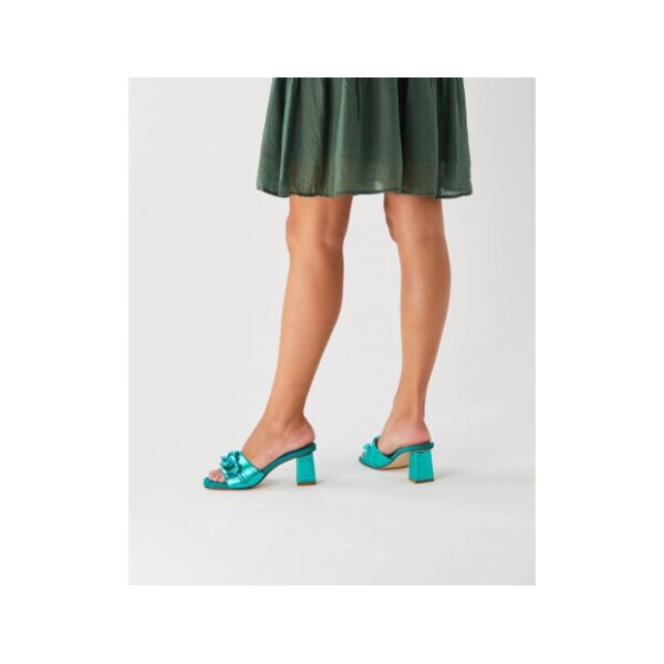 Menbur Square Toe Chain Heeled Sandal Green available from top UK stockist colmershill.com