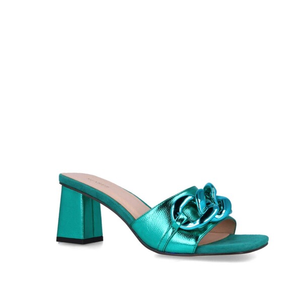 Menbur Square Toe Chain Heeled Sandal Green available from top UK stockist colmershill.com