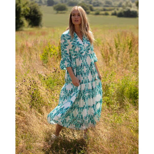 From My Mother's Garden Aqua Leaves Tiered Dress available from top UK stockist colmershill.com