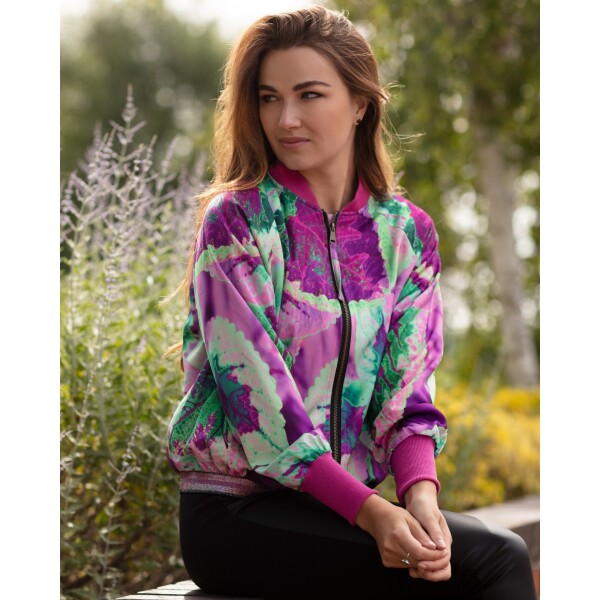 From My Mother's Garden Pink Neon Leaf Satin Jacket available from top UK stockist colmershill.com
