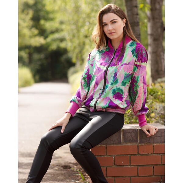 From My Mother's Garden Pink Neon Leaf Satin Jacket available from top UK stockist colmershill.com