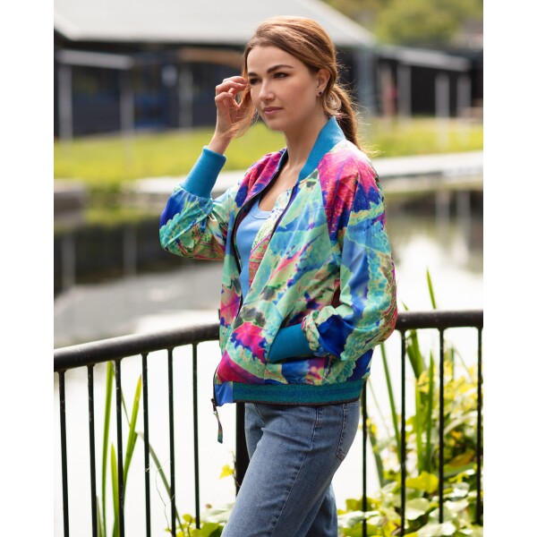 From My Mother's Garden Aqua Neon Satin Jacket available from top UK stockist colmershill.com