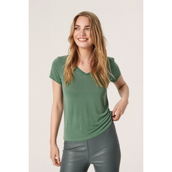 Soaked in Luxury Columbine V Neck Tee Dark Ivy available from top UK stockist colmershill.com