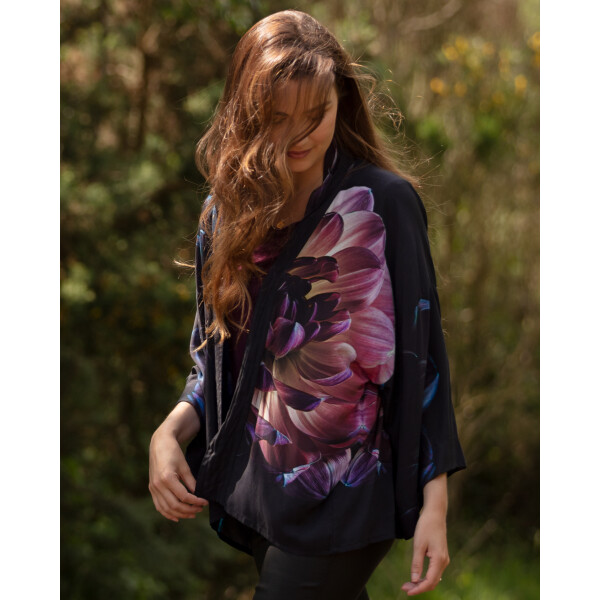 From My Mother's Garden Deep As Dahlias Short Kimono in a silky sustainable fabric
