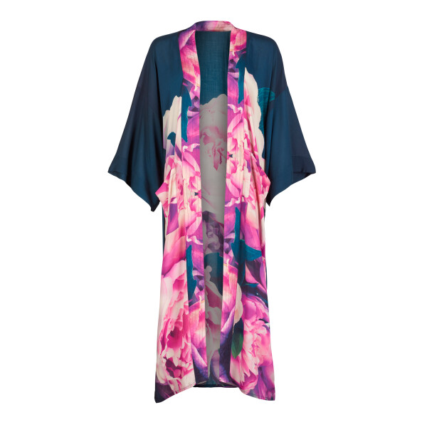 From My Mother's Garden Pink Peonies Long Robe made of a silky sustainable fabric makes a beautiful dressing gown or duster coat