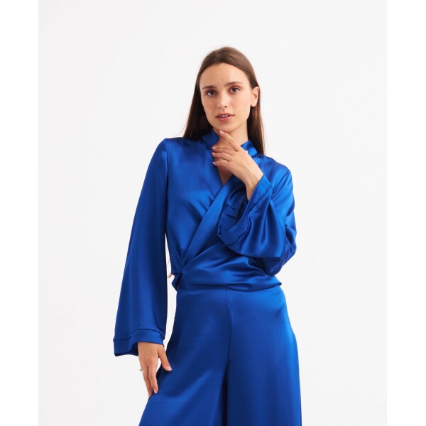 Elif Kose Loose Wrap Blouse in Electric Blue available on top UK stockist, Colmershill.com