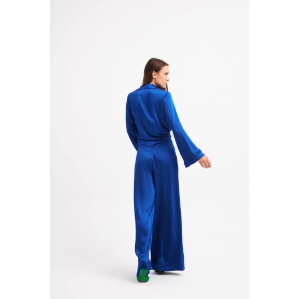 Elif Kose Loose Wrap Blouse and Palazzo Trousers in Electric Blue available on top UK stockist, Colmershill.com