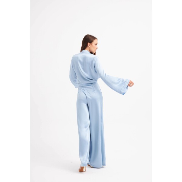 Elif Kose Loose Blouse and Palazzo Trousers in Pale Blue available on top UK stockist, Colmershill