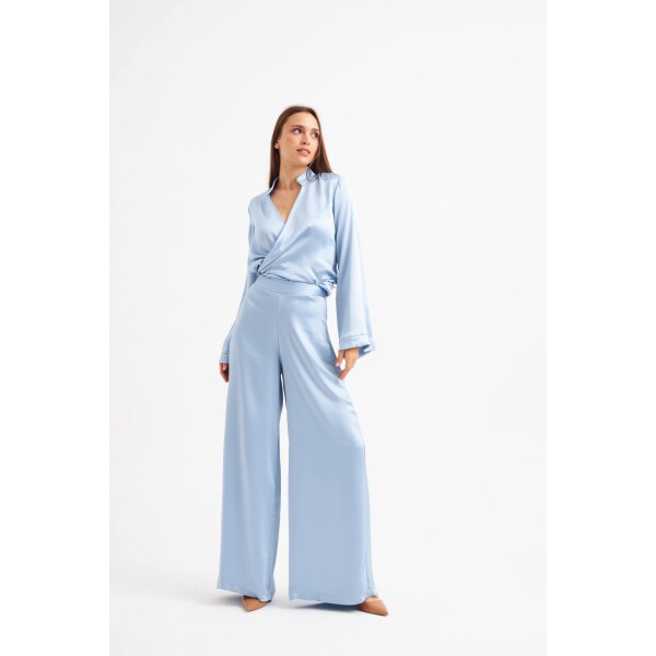 Elif Kose Loose Blouse and Palazzo Trousers in Pale Blue available on top UK stockist, Colmershill