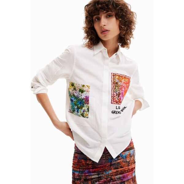 Desigual Embroidered Patch Shirt White available from top UK stockist colmershill.com