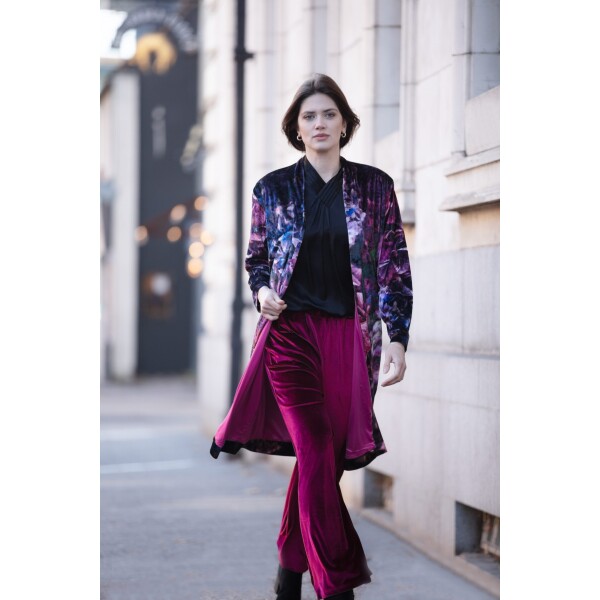 From My Mother's Garden Velvet Palazzo Trousers Berry Red available from top UK stockist colmershill.com