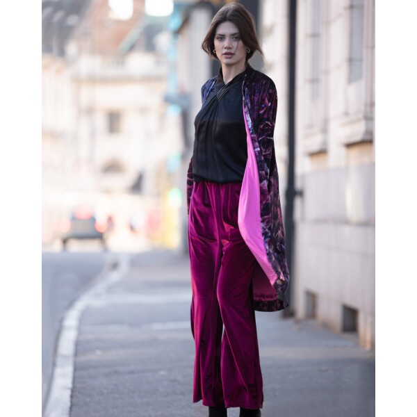 From My Mother's Garden Velvet Palazzo Trousers Berry Red available from top UK stockist colmershill.com