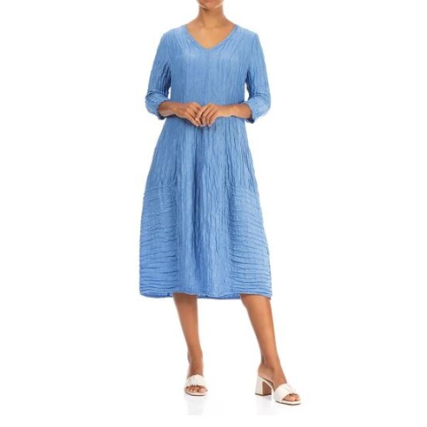 Grizas V Neck Crinkle Dress Cornflower available from top UK stockist colmershill.com