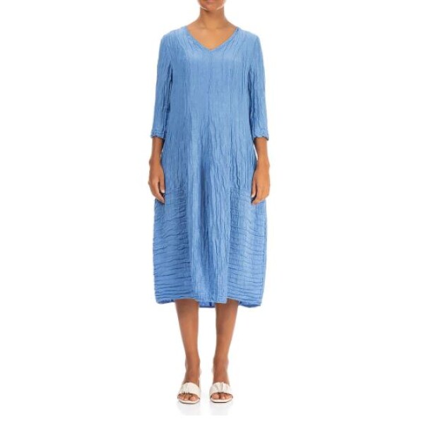 Grizas V Neck Crinkle Dress Cornflower available from top UK stockist colmershill.com