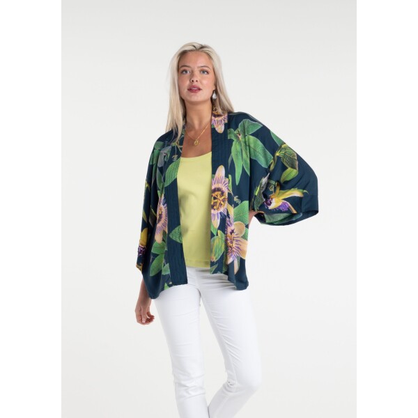 From My Mother's Garden Passionflower Short Kimono Petrol available from top UK stockist colmershill.com