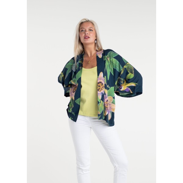 From My Mother's Garden Passionflower Short Kimono Petrol available from top UK stockist colmershill.com