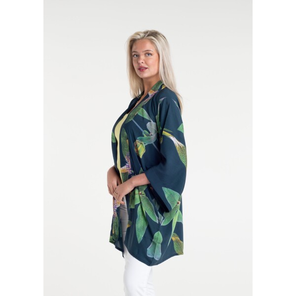From My Mother’s Garden Mid Length Kimono Petrol Passionflower available from top UK stockist colmershill.com