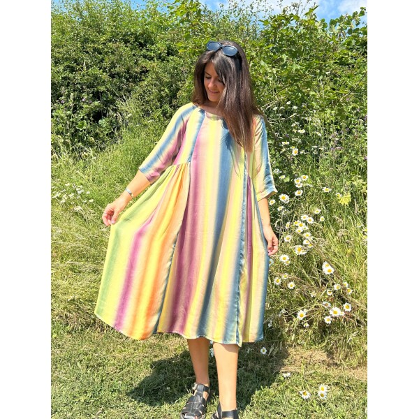 Yavi Panel Dress Lemon/Peach available from top UK stockist colmershill.com