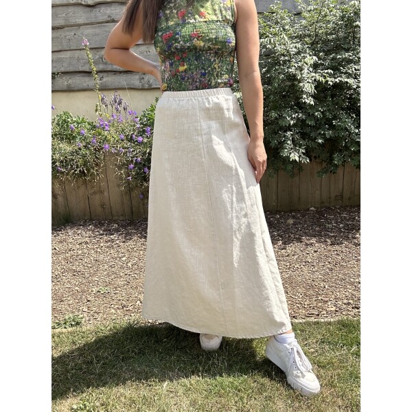 Out of Xile Printed Linen Skirt Sand available from top UK stockist colmershill.com