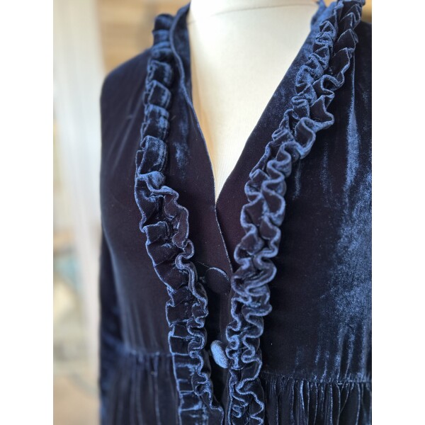 Grizas Ruffle Velvet Silk Jacket Navy available from top UK stockist colmershill.com