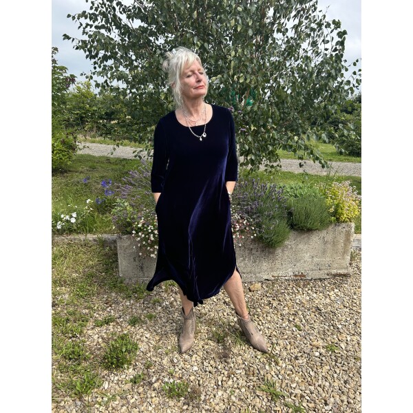 Grizas Velvet Silk Dress Blue Violet available from top UK stockist colmershill.com