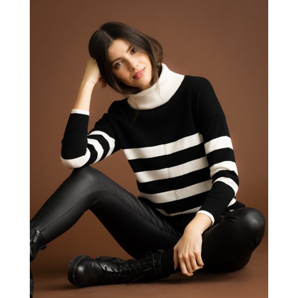 Marble Contrast Stripe Sweater Black and White available from top UK stockist colmershill.com