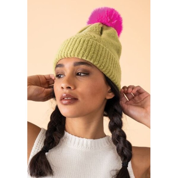 Powder Ingrid Bobble Hat Lime/Fuchsia available from top UK stockist colmershill.com