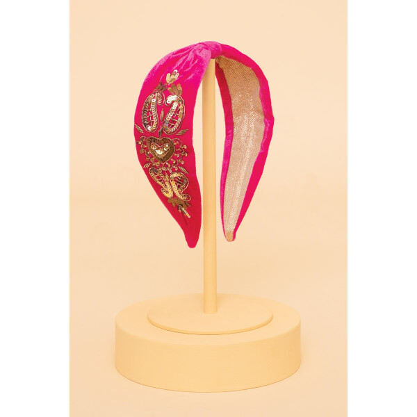 Powder Beaded Velvet Headband Raspberry available from top UK stockist colmershill.com