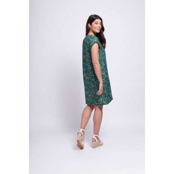 Foil Benefits Shift Dress in linen with a pretty multicolour abstract print available on UK stockists, Colmershill.com