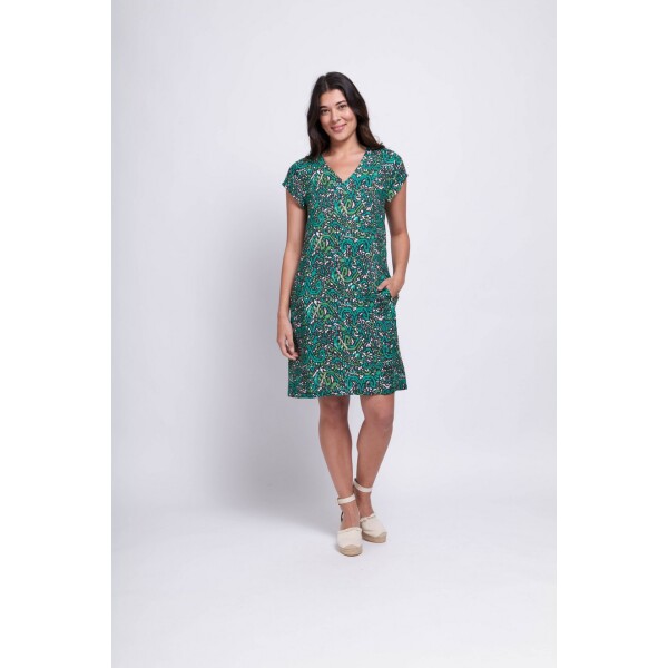 Foil Benefits Shift Dress in linen with a pretty multicolour abstract print available on UK stockists, Colmershill.com