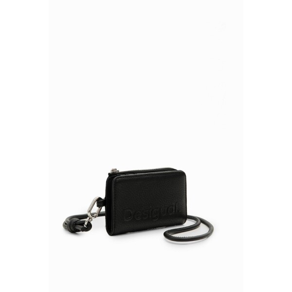 Desigual Mine Half Logo Black Wallet which can be worn around the neck to carry a few essentials like bank cards and notes
