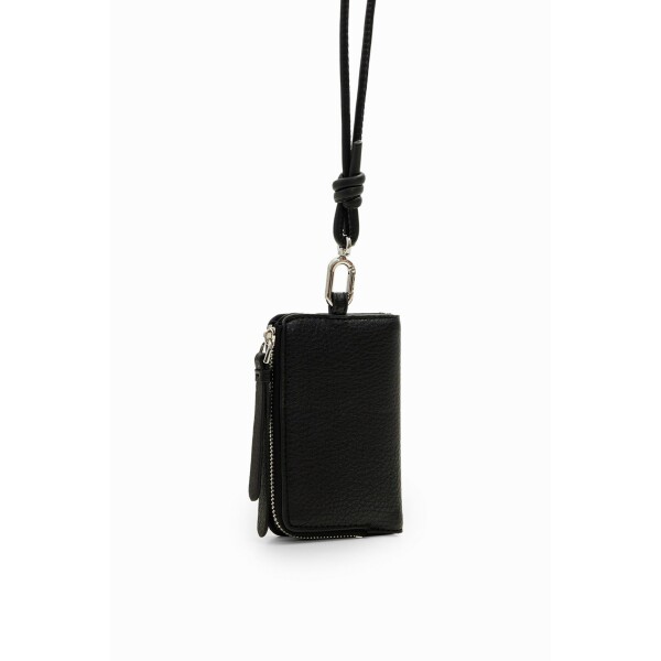 Desigual Mine Half Logo Black Wallet which can be worn around the neck to carry a few essentials like bank cards and notes