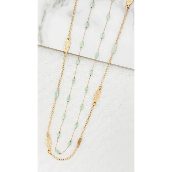 Envy two-strand long necklace in gold and aqua blue 3516/N/T