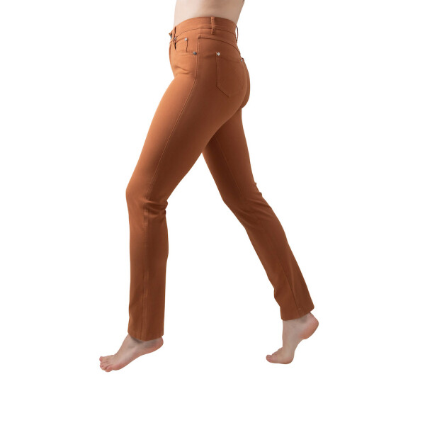 Marble high waisted stretch cotton straight jeans in rust 2403-224
