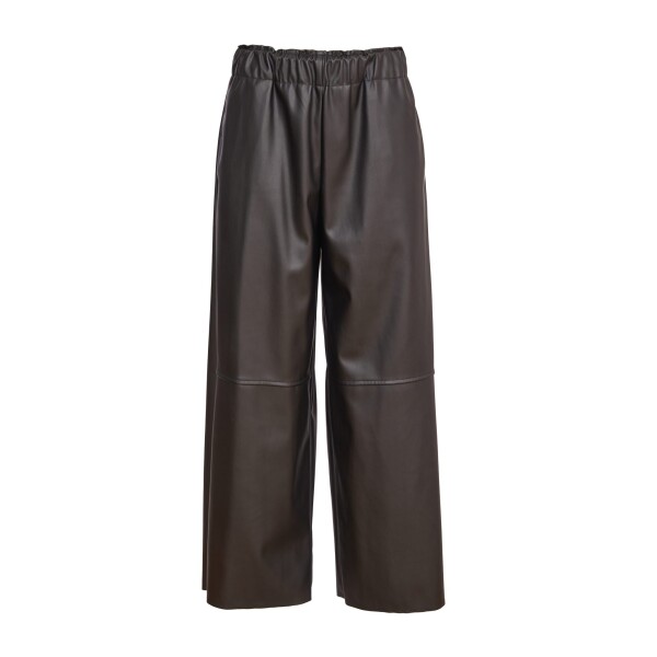 Naya elasticated waist leatherette wide leg trousers in black