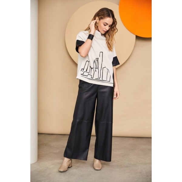Naya elasticated waist leatherette wide leg trousers in black