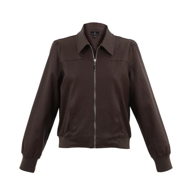 Marble wax coated biker style jacket in chocolate brown 2413-220