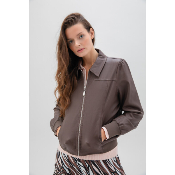 Marble wax coated biker style jacket in chocolate brown 2413-220