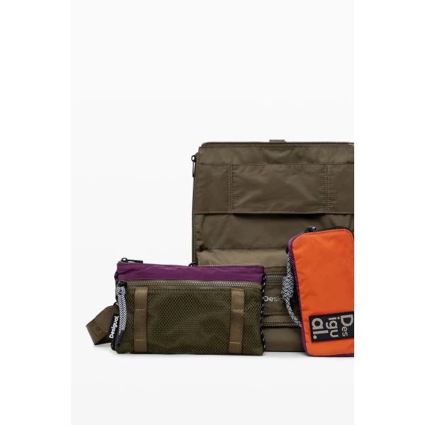 Desigual Modularis handbag in khaki is a multi-use bag which can be worn in several different ways and separates into different bags