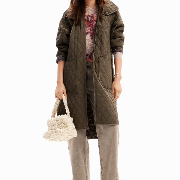 Desigual Odense Long Padded Jacket in Khaki 24WWEWBK