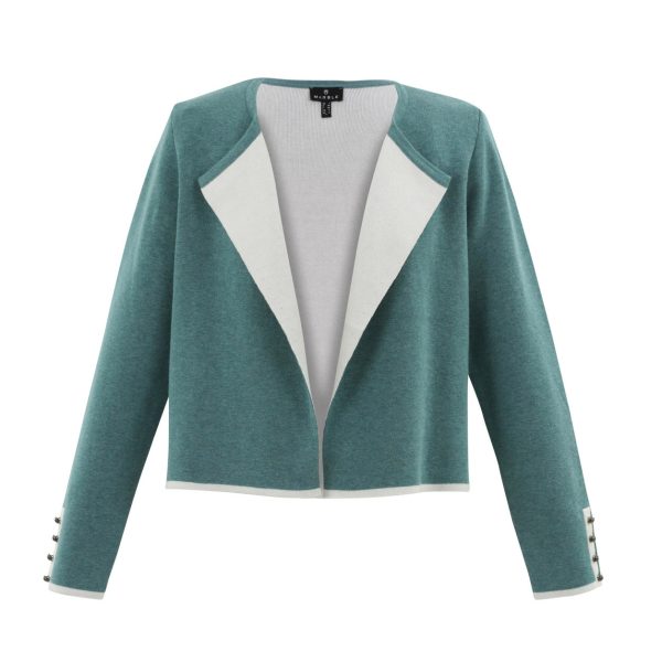 Marble knitted box cardigan in sea foam with white contrasting lapels 7622_223